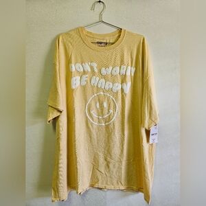 LivyLu Don't Worry Be Happy Thrifted Off White T-Shirt Sz. 2XL *NWT*